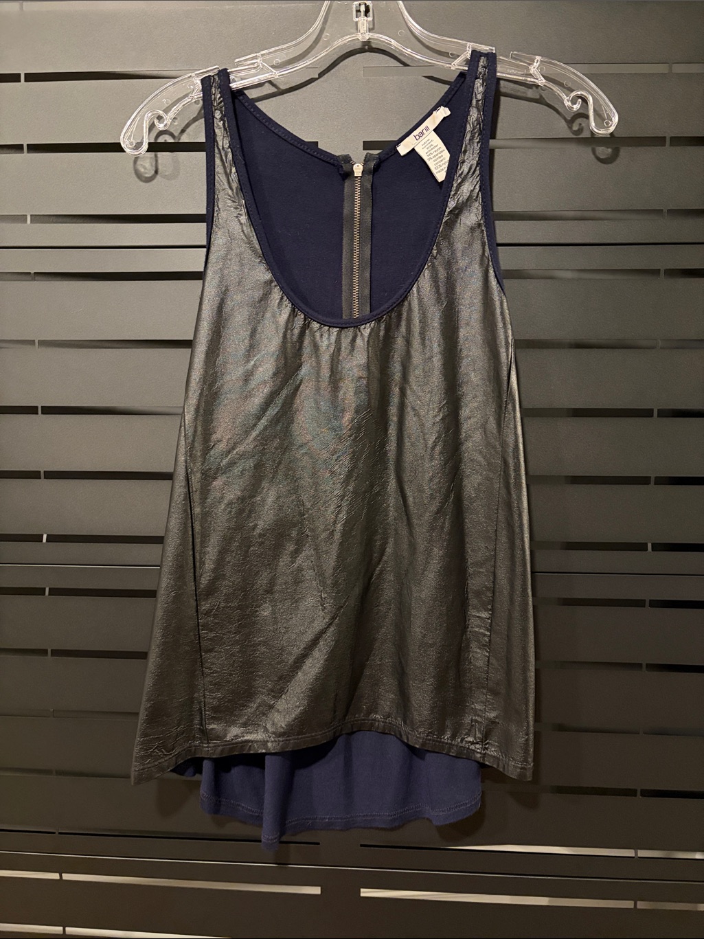 Bar Iii Navy Tank With Black Faux Leather Front Panel